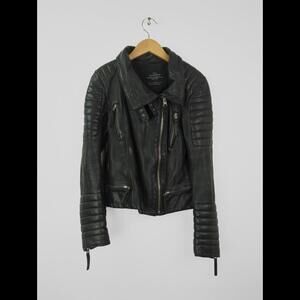 [SOLD] ALLSAINTS Women's Sz 4 S STEINE Black Leather Motorcycle Rider Zip Jacket